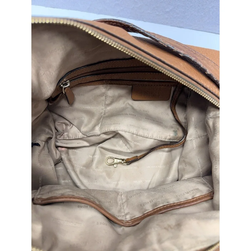Michael Kors Lupita Large Hobo Bag Cognac Brown Pebbled Leather Crossbody
